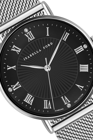 Coffret montre à quartz en acier, diamants et boucles d’oreilles Désirée