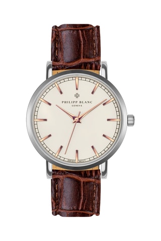Montre à quartz en cuir - Marron et argenté