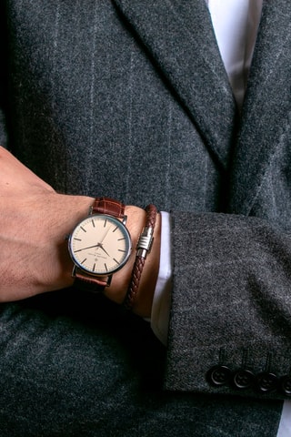 Montre à quartz en cuir - Marron et argenté