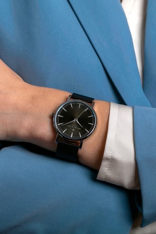 Montre à quartz en acier - Noir et argenté