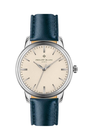 Montre à quartz en cuir - Bleu foncé et argenté