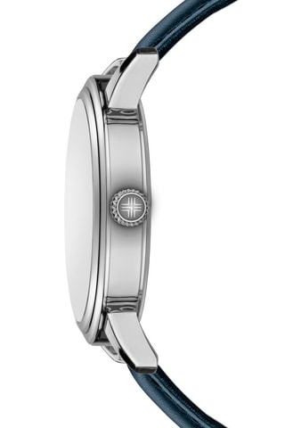 Montre à quartz en cuir - Bleu foncé et argenté