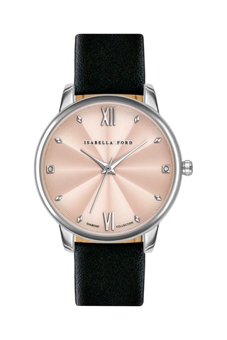 Montre à quartz en cuir, diamants et plaqué ion