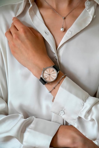 Montre à quartz en cuir, diamants et plaqué ion