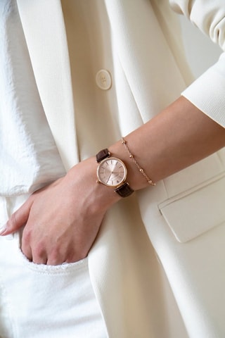 Montre à quartz en cuir et diamant