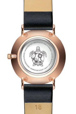 Montre à quartz en cuir Rose Turtle - Noir et doré rose