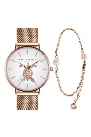 Coffret montre à quartz et bracelet Rose Turtle