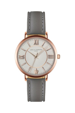 Montre à quartz en cuir Petite Classique - Gris et doré rose