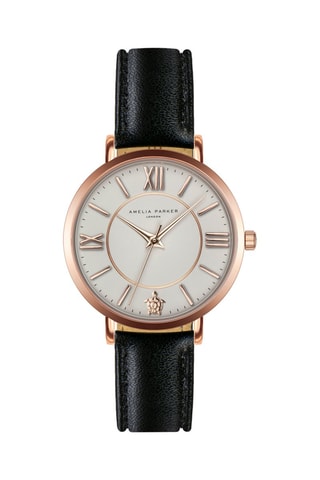 Montre à quartz en cuir Petite Classique - Noir et doré rose
