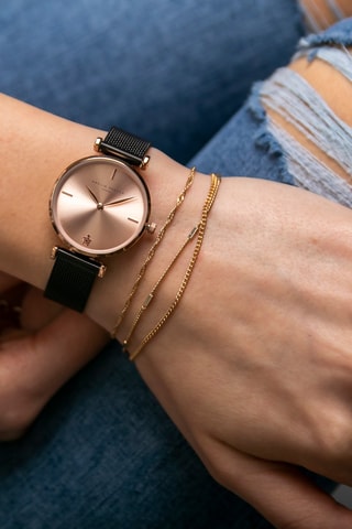 Montre à quartz en acier Gold Shore - Noir et doré rose