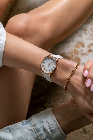Montre à quartz en cuir et nacre