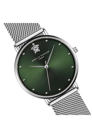 Montre à quartz en acier Maya Bay - Argenté et vert foncé