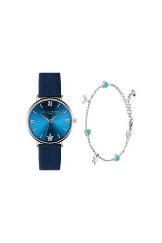 Coffret montre à quartz en cuir et bracelet Blue Lagoon