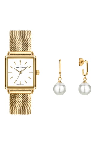 Coffret montre à quartz en acier et diamant et boucles d’oreilles Charlotte
