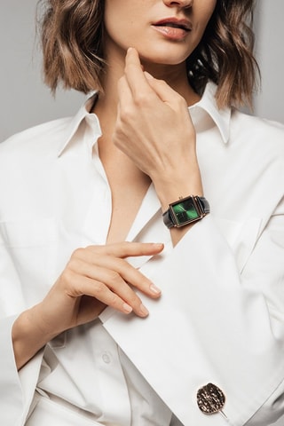 Montre à quartz en cuir et diamant Elisabeth