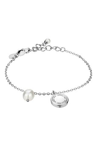 Coffret montre à quartz en acier, diamant et bracelet et perle fine Gabrielle