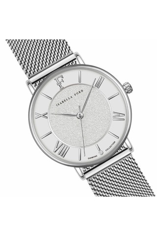 Coffret montre à quartz en acier, diamant et bracelet et perle fine Gabrielle