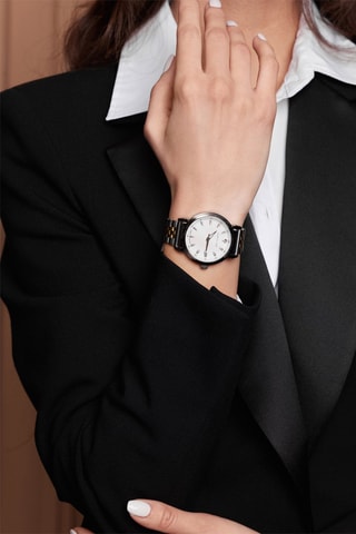 Montre à quartz en acier, nacre et diamant Joie
