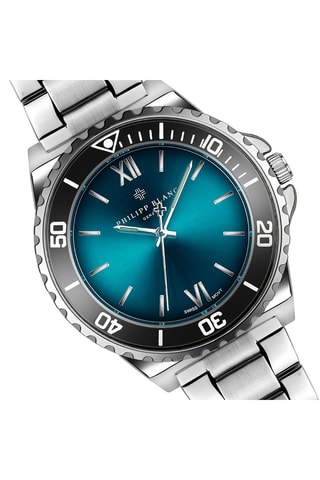 Coffret montre à quartz en acier et bracelet en cuir