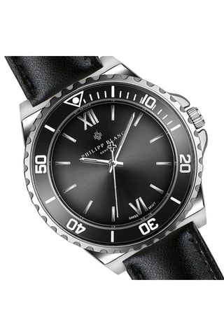 Coffret montre à quartz en acier et bracelet en cuir