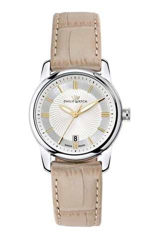 Montre à quartz en cuir Kent - Beige et argenté
