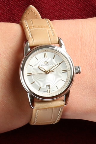 Montre à quartz en cuir Kent - Beige et argenté