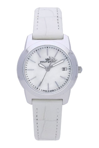 Montre à quartz en cuir et nacre Timeless - Blanc et argenté
