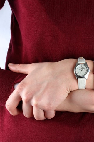 Montre à quartz en cuir et nacre Timeless - Blanc et argenté