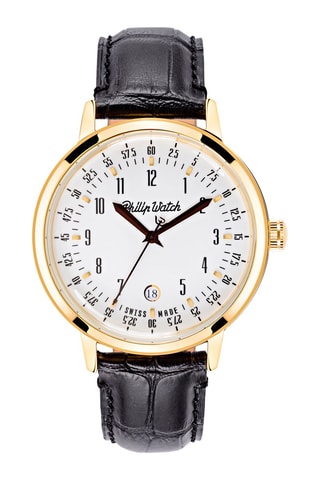 Montre à quartz en cuir Grand Archive 1940 - Noir et doré