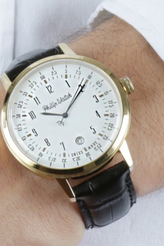 Montre à quartz en cuir Grand Archive 1940 - Noir et doré