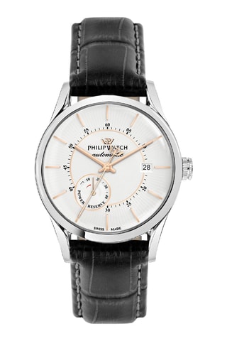 Montre automatique en cuir - Noir et argenté