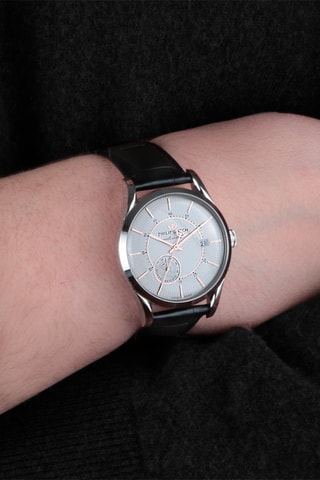 Montre automatique en cuir - Noir et argenté