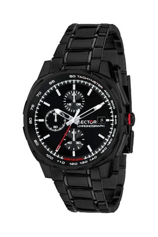 Montre à quartz en métal - Chronographe et tachymètre - Noir