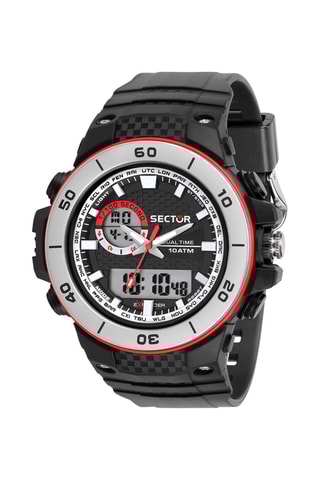 Montre anadigitale en polyuréthane - Chronomètre - Noir et argenté