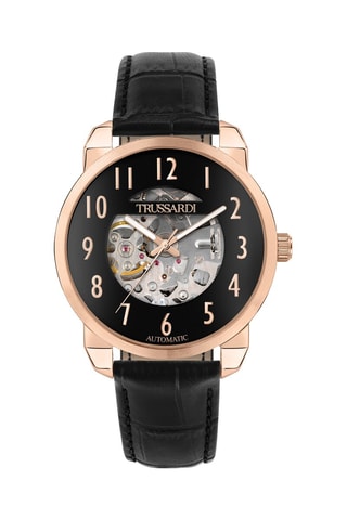 Montre automatique en cuir T-City - Noir et doré rose