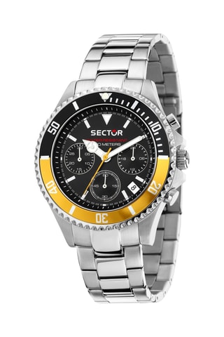 Montre à quartz en acier - Chronographe - Argenté et noir