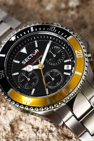 Montre à quartz en acier - Chronographe - Argenté et noir