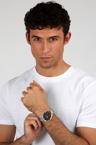 Montre à quartz en acier - Chronographe - Argenté et noir