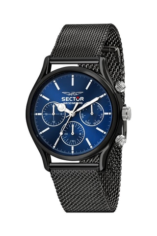 Montre à quartz en acier - Tachymètre - Noir et bleu