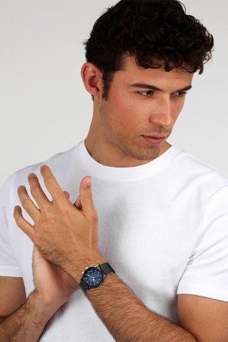 Montre à quartz en acier - Tachymètre - Noir et bleu