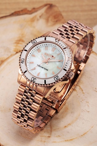 Montre à quartz en acier - Doré rose et blanc