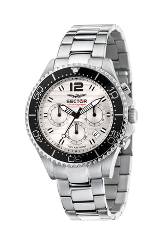 Montre à quartz en acier - Chronographe - Argenté et noir