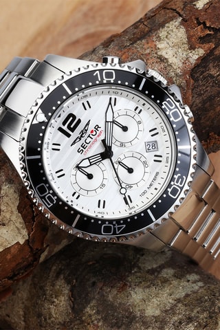 Montre à quartz en acier - Chronographe - Argenté et noir