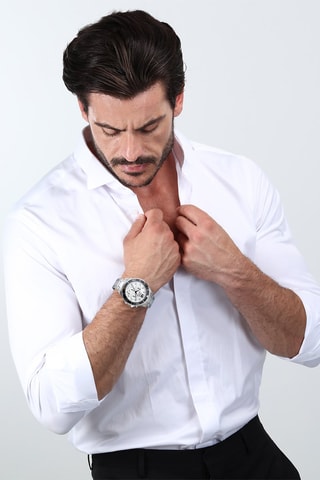 Montre à quartz en acier - Chronographe - Argenté et noir