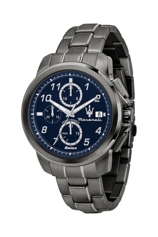 Montre à quartz en métal et plaqué ion gris - Chronographe - Gris et bleu marine
