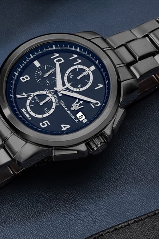 Montre à quartz en métal et plaqué ion gris - Chronographe - Gris et bleu marine
