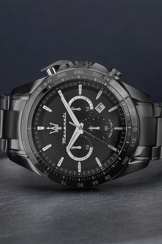 Montre à quartz en acier - Chronographe et Tachymètre - Gris foncé
