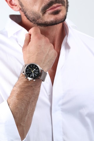 Montre à quartz en acier - Chronographe et tachymètre - Argenté