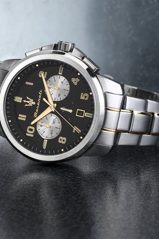 Montre à quartz en acier - Chronographe - Argenté et doré