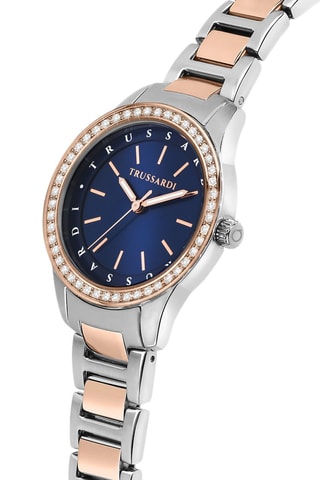 Montre à quartz en acier - Argenté et doré rose